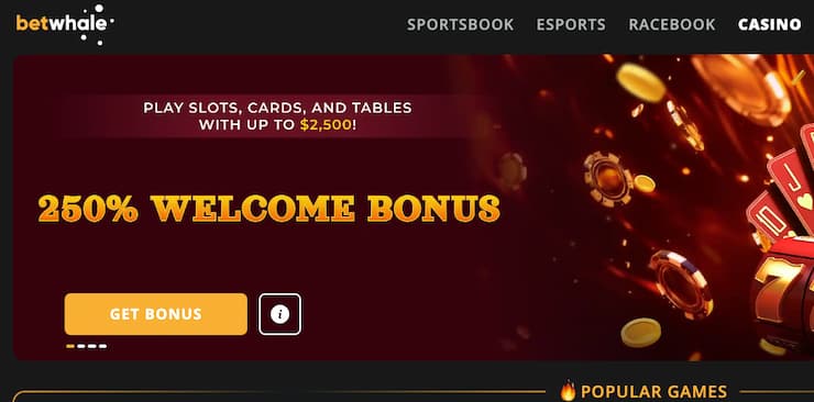 An image from BetWhale showing a casino bonus, illustrating one of our budget casino tips: claiming bonuses at online casinos.